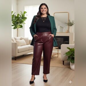 Kathy Ireland® Size 2X New With Tags Red Leather Stretch Trousers